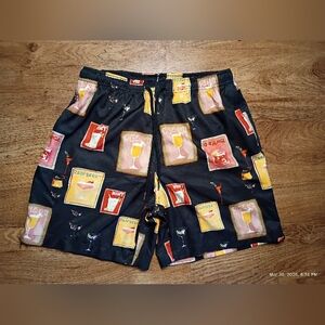 Cove Cocktail Print Swim Trunks Black XL Like New Swim Shorts
